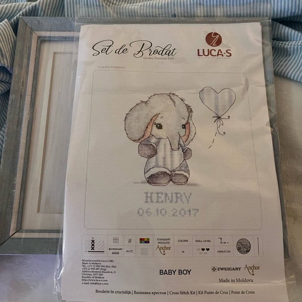Luca-S Baby Elephant Cross Stitch Kit - Gray and Blue - BabyBoy
